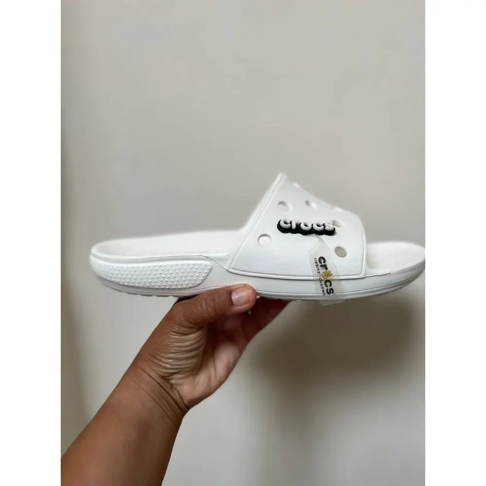 Crocs New Classic White Slide Sandals M9/W11 with Crocs Jibbitz Charm Unisex